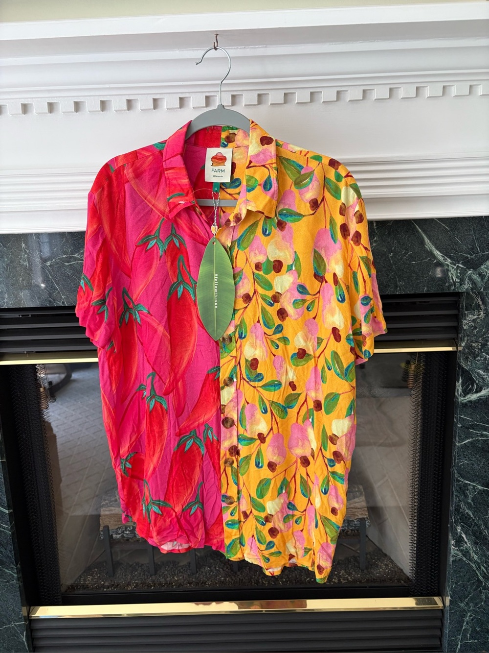 Farm Rio Button Front Fruit Print Short Sleeve Shirt